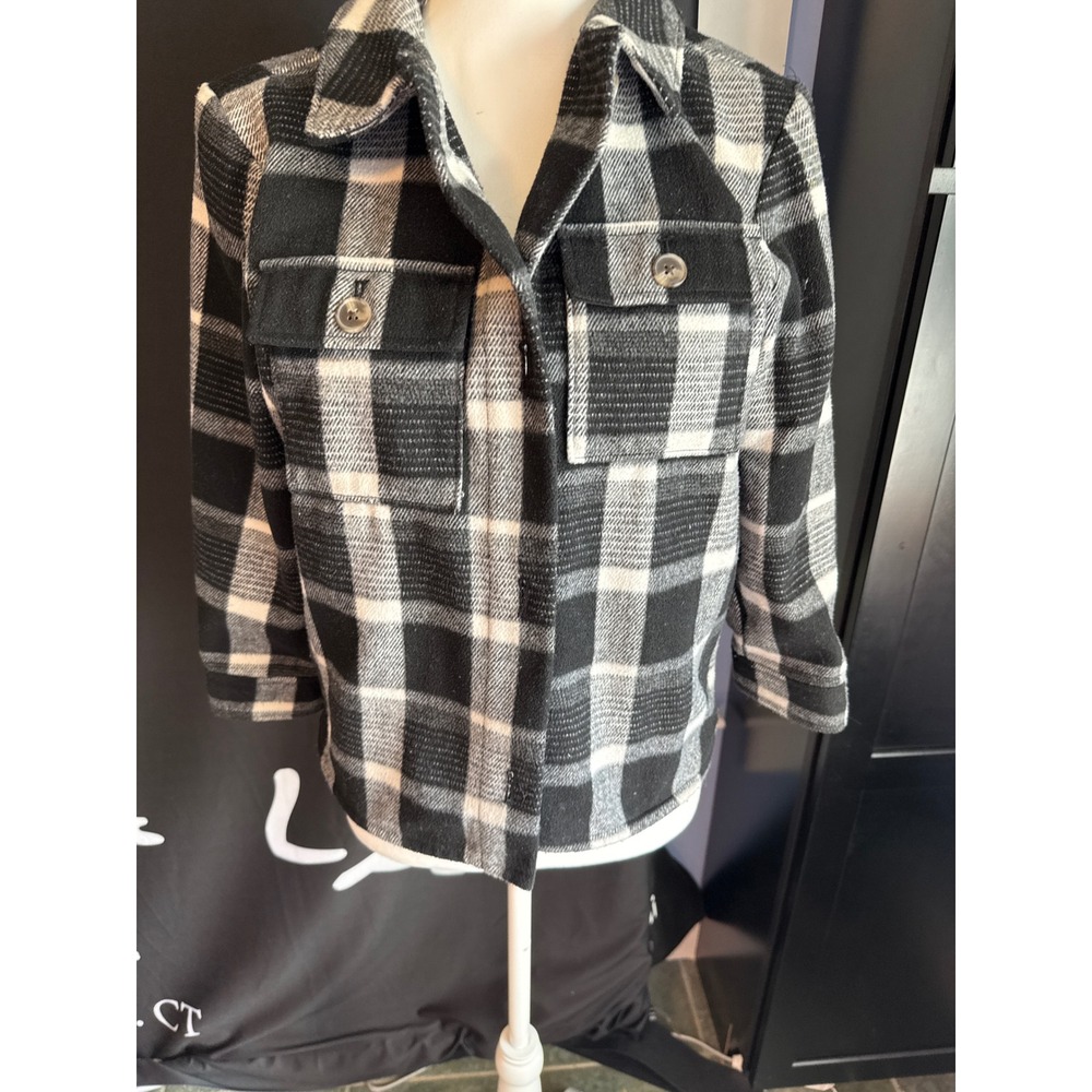Old Navy Kids Black White Plaid Flannel Shacket Button Front Jacket Large 10-12